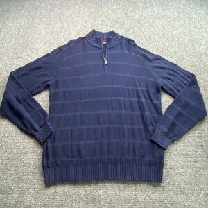 Izod Sweater Mens XL Navy Quarter-Zip Preppy Textured‎ Academic traditional